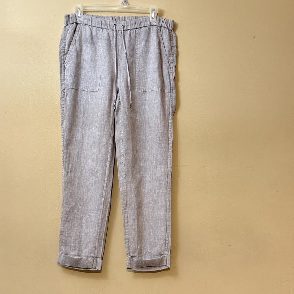 Coastal Grandmother Old Money Minimalist Linen Saks Fifth Avenue Pants Gray S